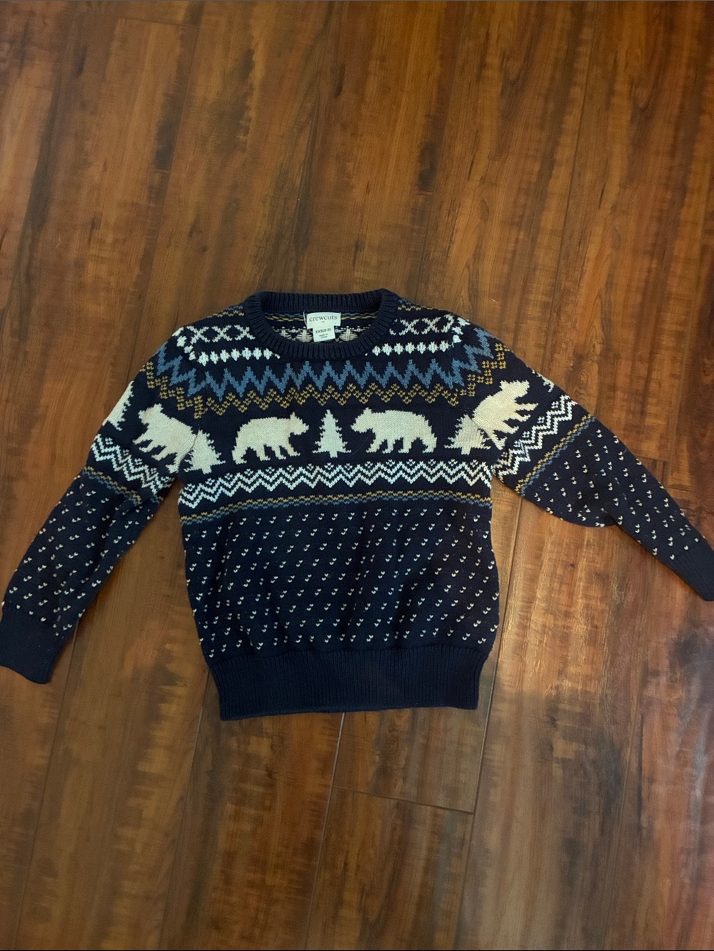 Crewcuts Navy Fair Isle Bear Crewneck Sweater